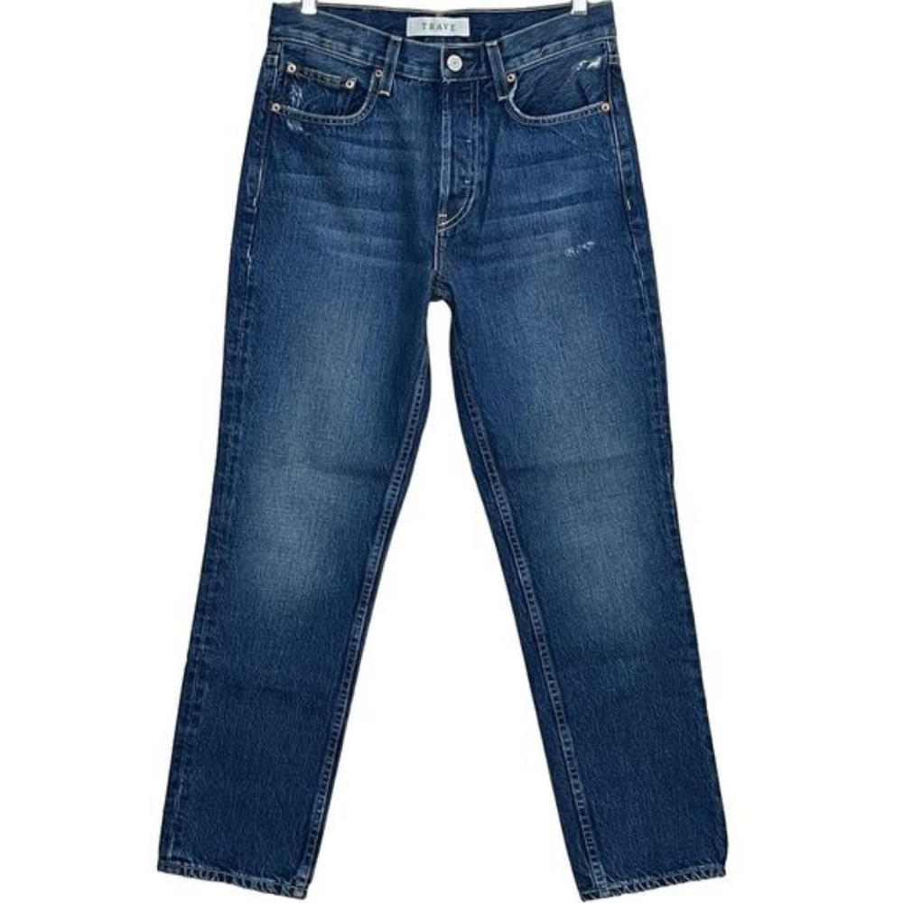 Trave Constance Straight Tapered 100% Cotton Jeans Size 27 Distressed Button Fly